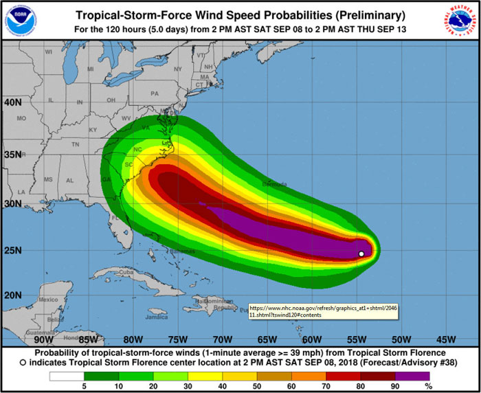 Tropical Storm Wind Probability Increases in Saturday Evening NWS ...