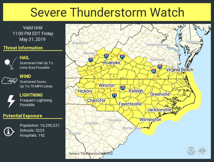 Severe Thunderstorm Watch In Effect For Eastern Nc Until 11 Pm
