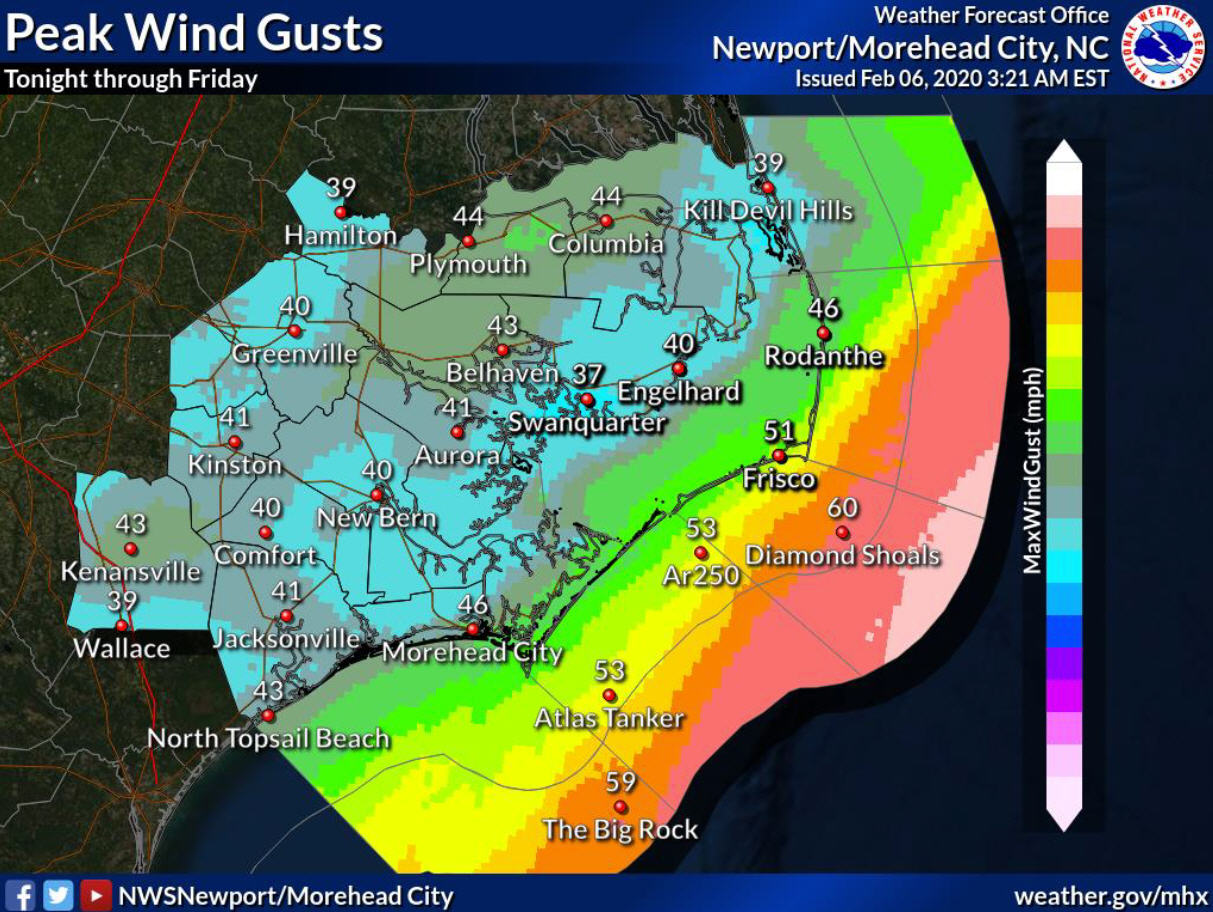 50 mph wind gusts, 7-10 ft. waves forecast with approaching cold front ...