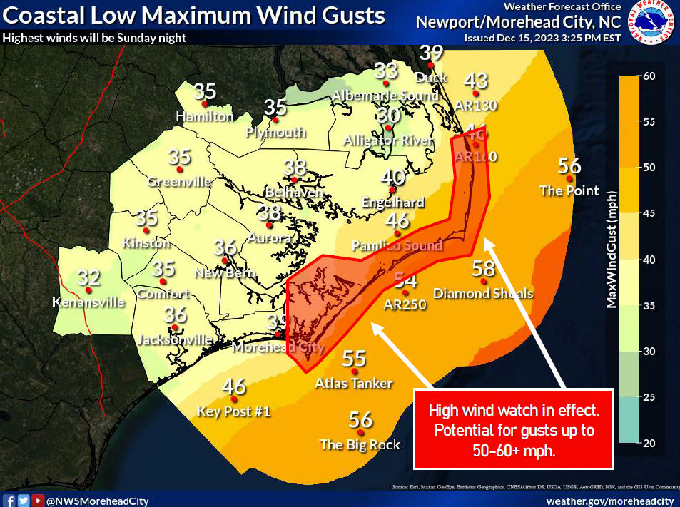 Coastal Flood Watch and High Wind Watch now in effect for Hatteras and ...